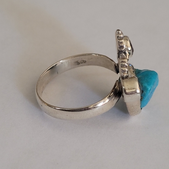 Blue Topaz Amethyst Turqouise Sterling Silver Ring - Picture 3 of 3